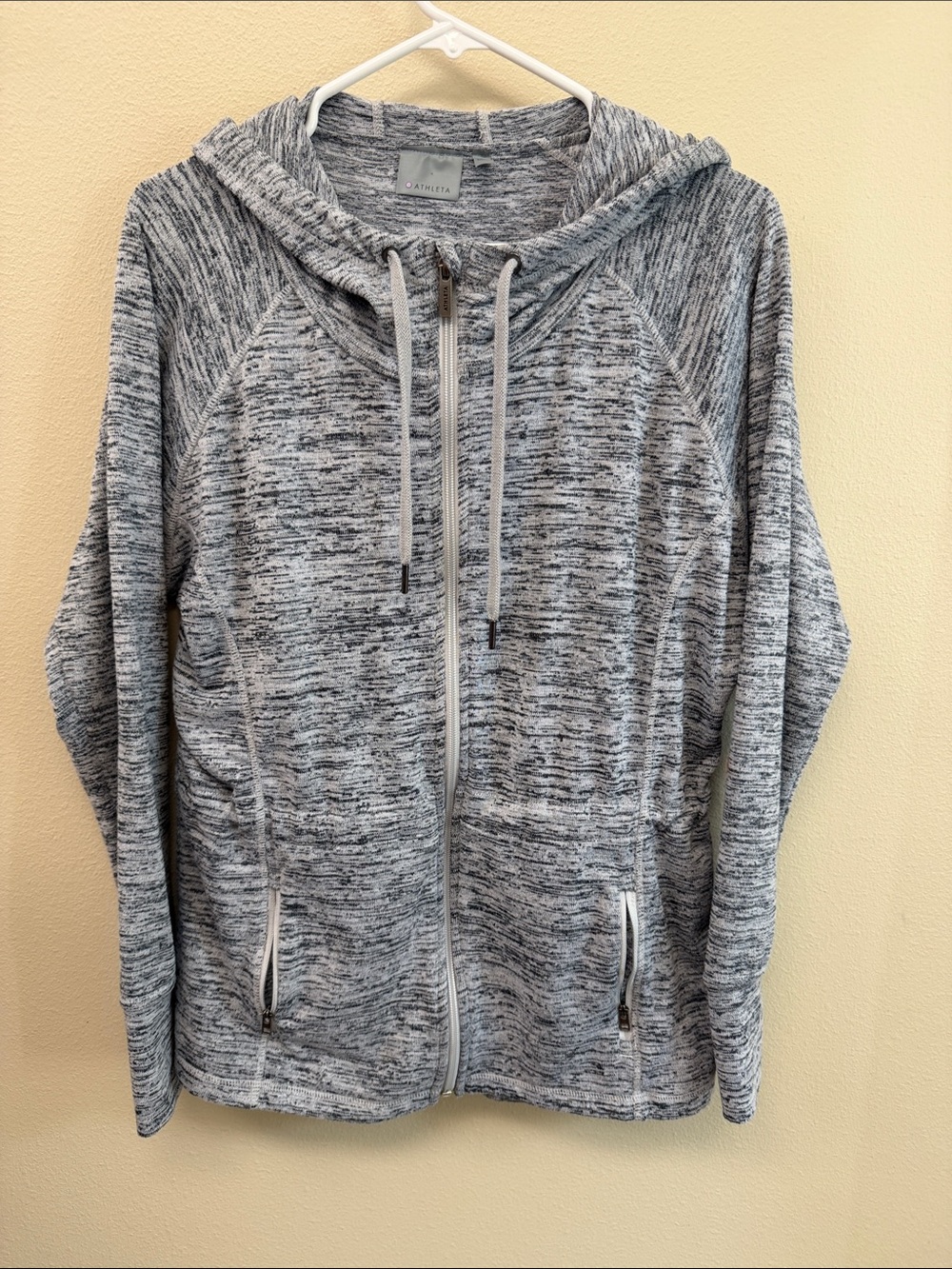 Athleta Heathered Gray Full-Zip Hooded Sweater